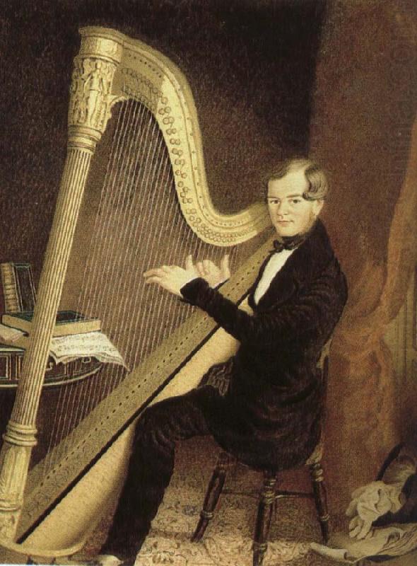 unknow artist an early 19th century pedal harp player oil painting picture